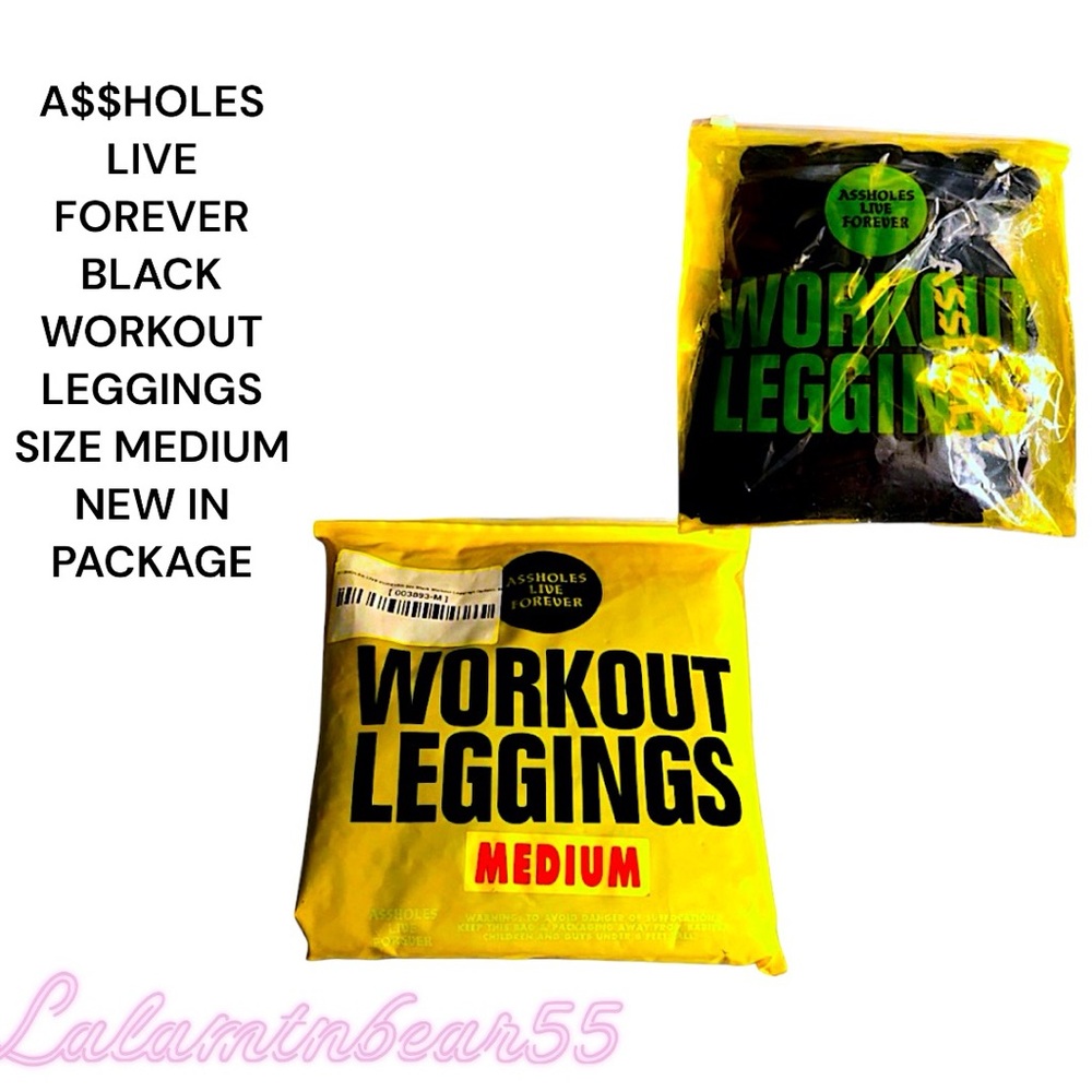 NEW IN PACKAGE A$$HOLES LIVE FOREVER BRAND SIZE MEDIUM BLACK WORKOUT LEGGINGS